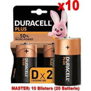 (10 Confezioni) Duracell Plus Batterie 2pz Torcia LR20 MN1300 D Alcaline - bigeshop
