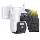 Telecamera solare da 6 MP, Wi-Fi, doppia lente, alimentata a energia solare, telecamera di sicurezza wireless, batteria integrata da 7800 mAh, audio con tracciamento automatico(6MP Add 32G Card)