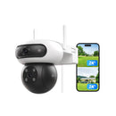 EZVIZ 8MP (4MP+4MP) Telecamera WiFi Esterno con Doppia Lente, Telecamera per Esterni a 360°, Visione Notturna a Colori, Rilevamento Persone/Veicoli, Audio Bidirezionale, Impermeabile, C90 Dual EZVIZ