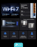 TP-Link Wi-Fi 7 Archer BE450 Router Wi-Fi BE7200Mbps, 1×Porta WAN/LAN 10 Gbps, 1×Porta WAN/LAN 2.5 Gbps, Molteplici Opzioni di Installazione, MU-MIMO, 4K-QAM, OFDMA, MLO, VPN, non supporta xDSL TP-Link