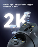 COCOCAM 2K Doppio Obiettivo Telecamera Wi-Fi Esterno Senza Fili, 6W Pannello Solare, Batteria 10000mAh, Doppio PIR e Rilevamento Umano AI, Visione Notturna Colori, 355°P 90°T, WiFi 2.4G COCOCAM