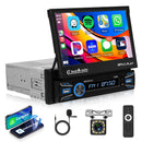 Hodozzy 1 DIN Autoradio con Scomparsa Schermo Motorizzato 7 Pollici Tattile Retrattile Carplay Senza Fili Android Auto, Radio Touch Screen Stereo Auto 1 Din Bluetooth FM/USB AUX+ Retrocamera