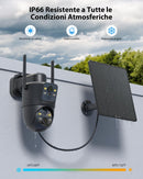 COCOCAM 2K Doppio Obiettivo Telecamera Wi-Fi Esterno Senza Fili, 6W Pannello Solare, Batteria 10000mAh, Doppio PIR e Rilevamento Umano AI, Visione Notturna Colori, 355°P 90°T, WiFi 2.4G COCOCAM