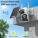 Telecamera solare da 6 MP, Wi-Fi, doppia lente, alimentata a energia solare, telecamera di sicurezza wireless, batteria integrata da 7800 mAh, audio con tracciamento automatico(6MP Add 32G Card)