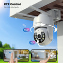 2K Telecamera Wi-Fi Esterno con vista a 360°, Codnida 3MP Videocamera Sorveglianza con fili PTZ Telecamera con Visione Notturna, Tracciamento Automatico del Movimento,Allarme Sonoro e Luminoso