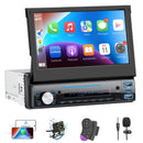 Autoradio 1 DIN con schermo con Carplay ＆ Android Auto, 7 Pollici Touchscreen Stereo Auto, Mirror Link, FM/AUX/EQ, Microfono, Telecamera di backup