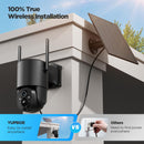 YUPBOE 2Pack Telecamera WiFi Esterno Senza Fili: 2K Telecamera Wi-Fi Esterno Batteria 360° PTZ Telecamera Esterna con Pannello Solare Fotocameras di Sorveglianza Solare PIR Visione Notturna a Colori