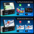 Hodozzy 1 DIN Autoradio con Scomparsa Schermo Motorizzato 7 Pollici Tattile Retrattile Carplay Senza Fili Android Auto, Radio Touch Screen Stereo Auto 1 Din Bluetooth FM/USB AUX+ Retrocamera