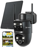 COCOCAM 2K Doppio Obiettivo Telecamera Wi-Fi Esterno Senza Fili, 6W Pannello Solare, Batteria 10000mAh, Doppio PIR e Rilevamento Umano AI, Visione Notturna Colori, 355°P 90°T, WiFi 2.4G COCOCAM